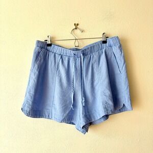 Universal Thread Blue Linen Blend Drawstring Shorts XL Elastic Waist Pockets
